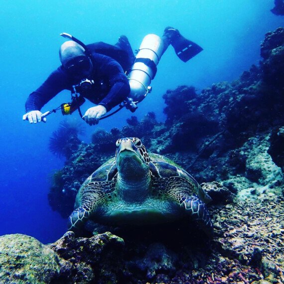 instructor with turtle
