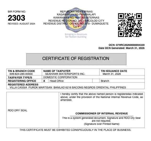 BIR Registration Certificate